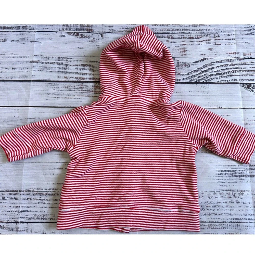 Gymboree‎ Striped Hooded Jacket Kids Red Apple Embroidery Snap Front 0-3 Months